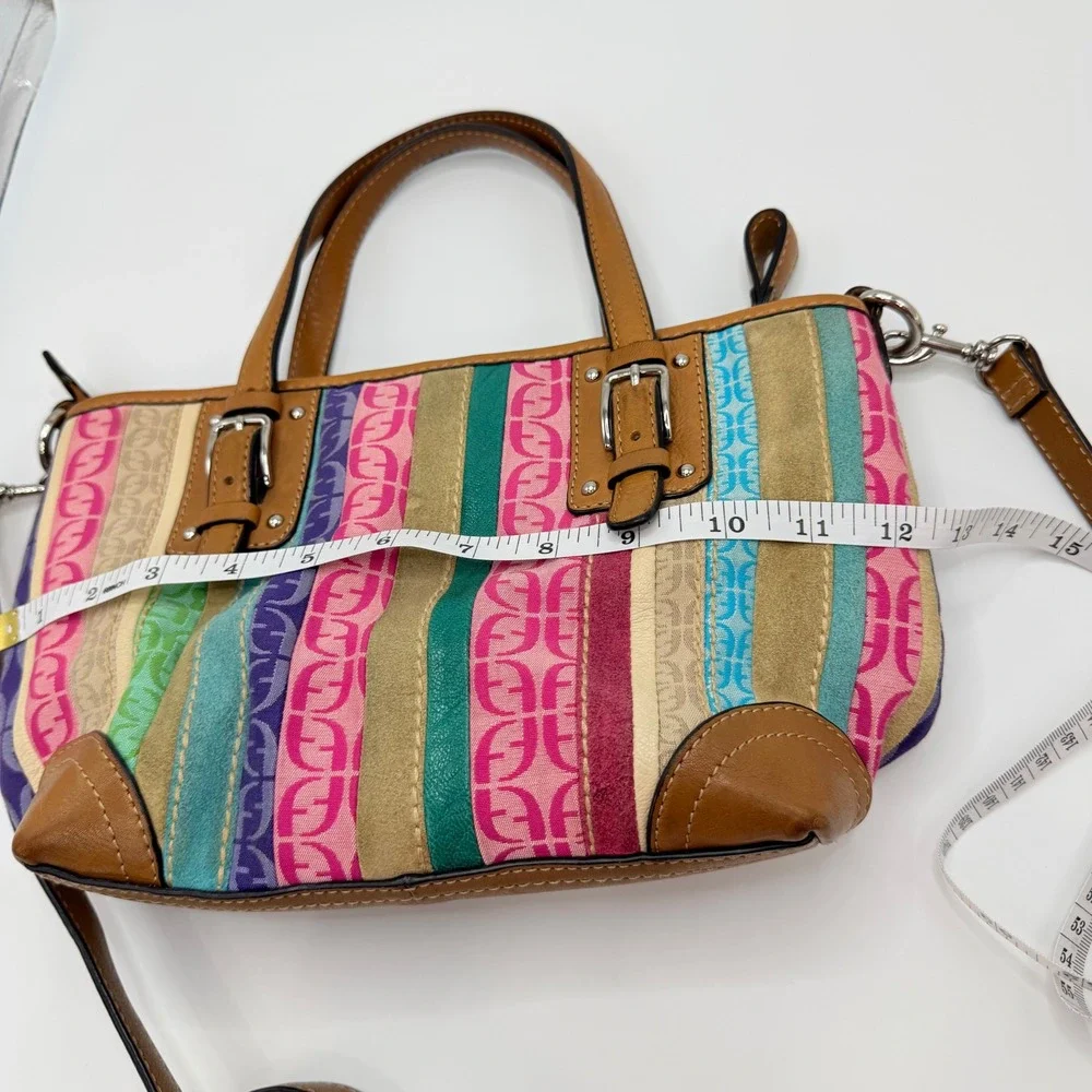 Fossil Y2K Patchwork Satchel Small Multi Color Jacquard Striped Crossbody Bag